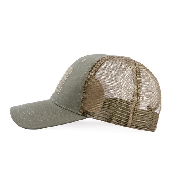 HIGHLAND TACTICAL OLIVE GREEN AMERICAN FLAG VELCRO - TRUCKER MESH HAT - Picture 3 of 4